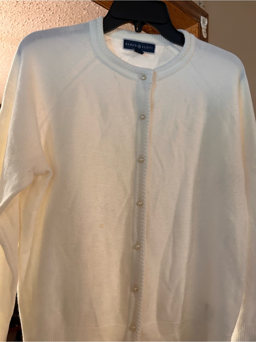 Karen Scott Cream Crewneck Button-Front Sweater